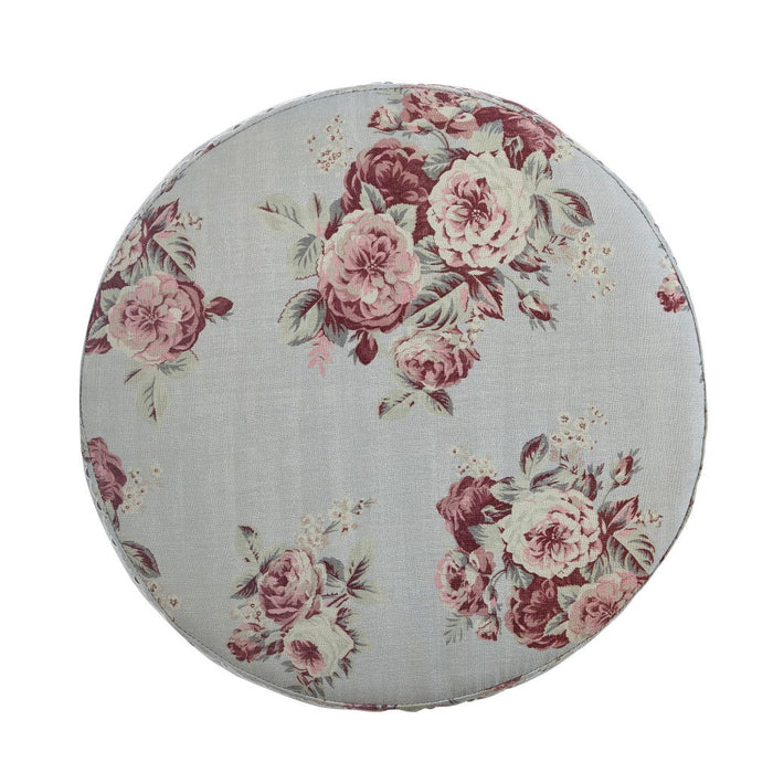 Linen Round Floral Ottoman - Pink