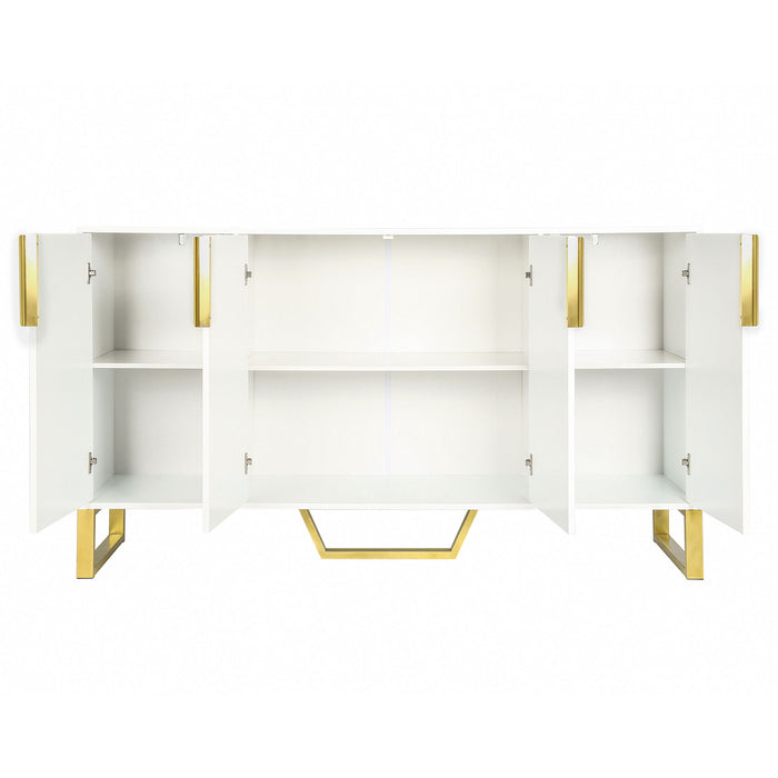 Modern Sideboard With Four Doors, Metal Handles & Legs And Adjustable Shelves Kitchen Cabinet