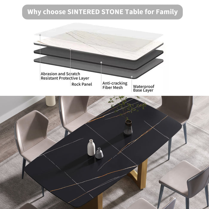 Modern Artificial Stone Dining Table, Can Accommodate 6-8 People - Black