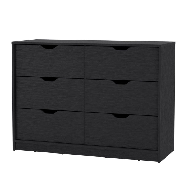 Manufactured Wood Six Drawer Modern Dresser - Black