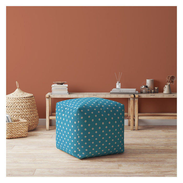 Cotton Polka Dots Pouf Cover - Blue / White