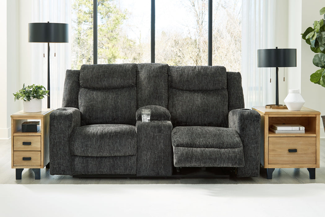 Martinglenn - Ebony - Dbl Reclining Loveseat W/Console - Fabric