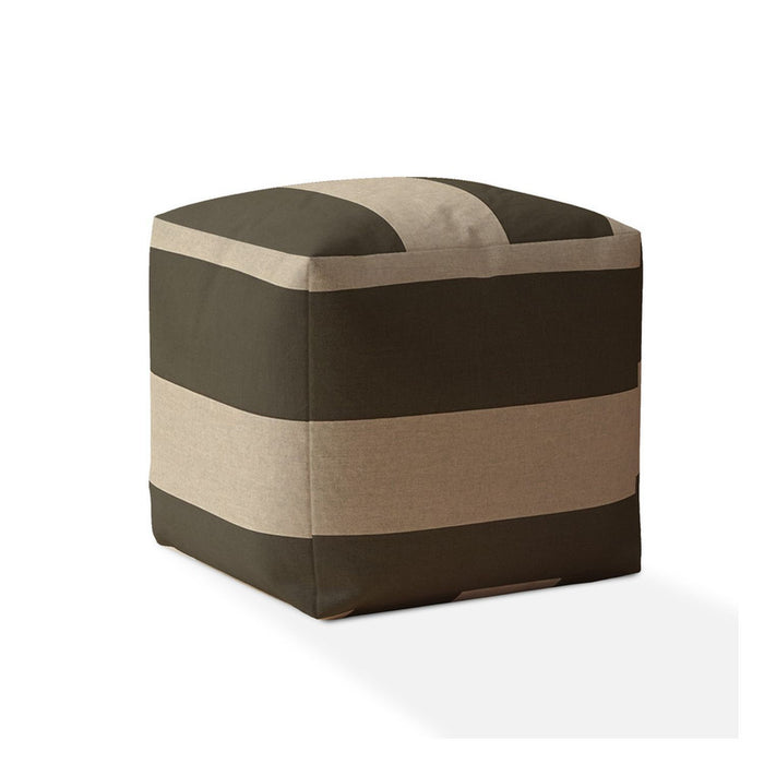 Cotton Striped Pouf Cover - Green