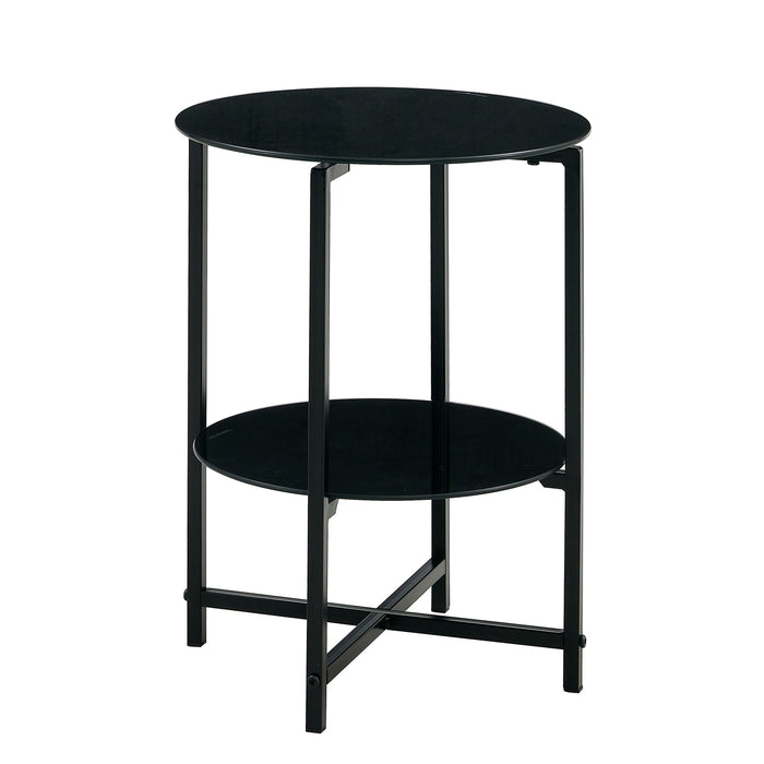 Tempered Glass End Table (Set of 2) , Round Coffee Table For Bedroom Living Room Office - Black