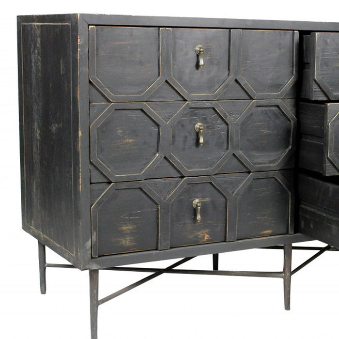 Wood Six Drawer Double Dresser - Dark Brown