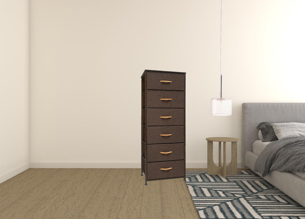 Steel And Fabric Six Drawer Chest - Brown