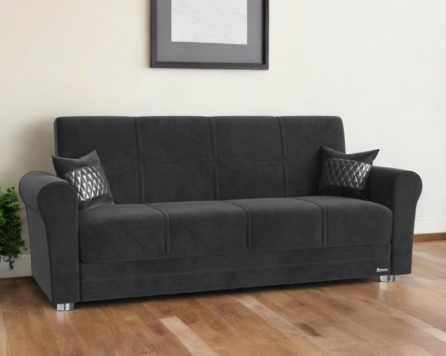 Microfiber Sleeper Sleeper Sofa And Toss Pillows With Silver Legs - Black