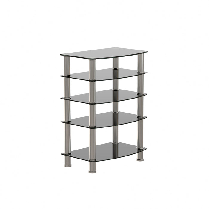 5 Tier Tempered Glass Side Table, Stainless Steel Frame End Table For Living Room, Bedroom - Black