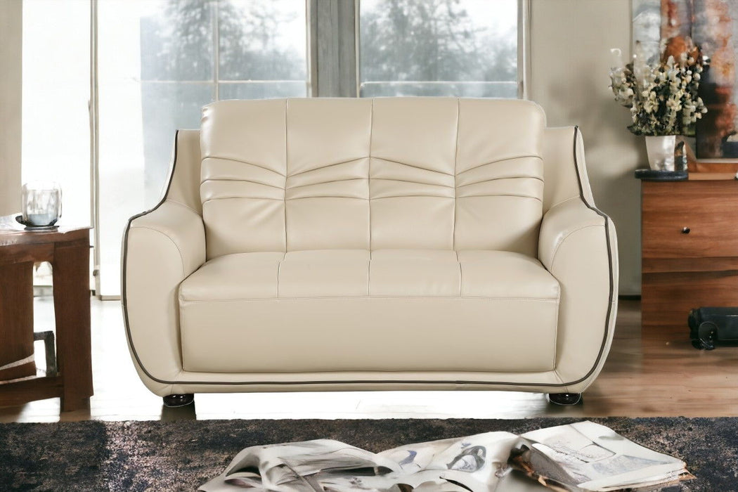 Faux Leather Love Seat - Beige / Black