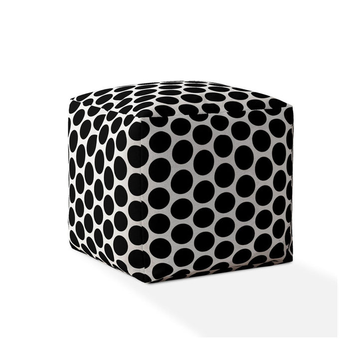 Cotton Polka Dots Pouf Cover - Black