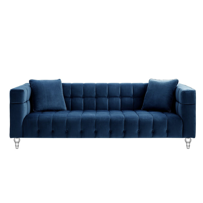 Velvet Sofa And Toss Pillows With Clear Legs - Navy Blue