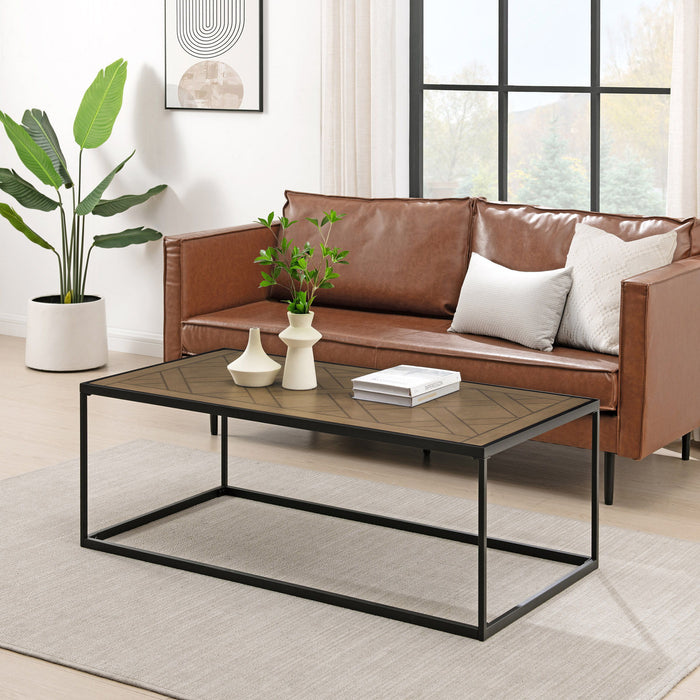 Contemporary Decorative Parquet Top Rectangle Coffee Table - Parquet Veneer