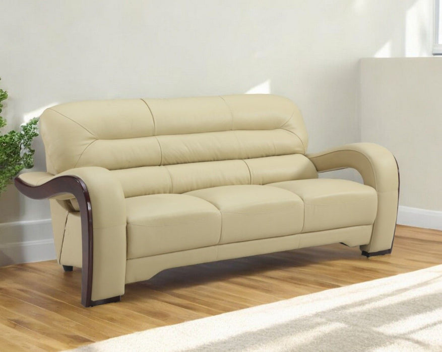 Leather Sofa With Silver Legs - Beige