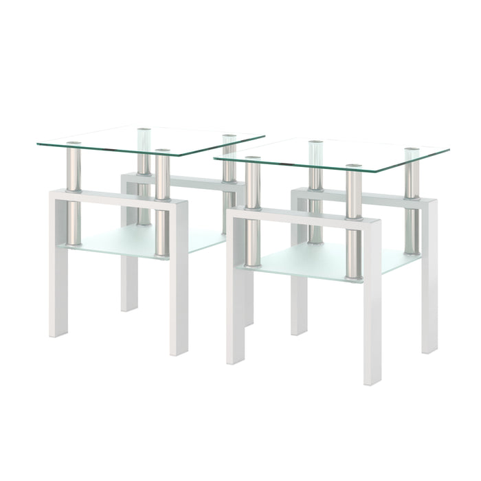 Modern Tempered Glass Tea Table, End Square Table For Living Room (Set of 2) - Transparent / White