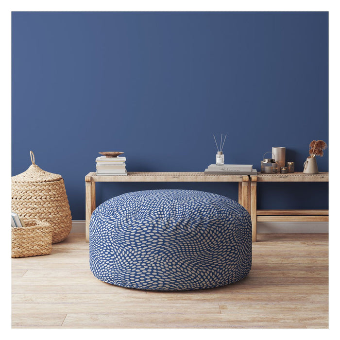 Canvas Round Polka Dots Pouf Cover - Blue / White