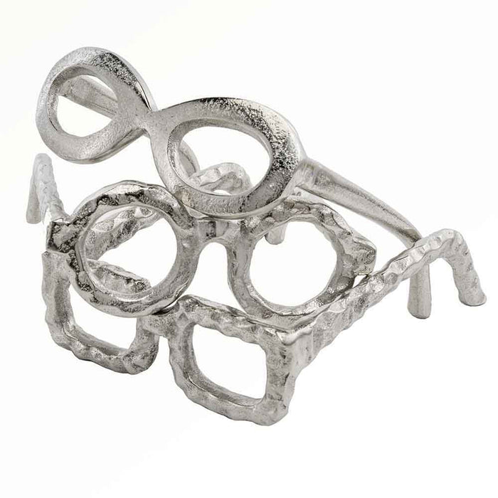 Textured Square Glasses Sculpture - Raw Silver