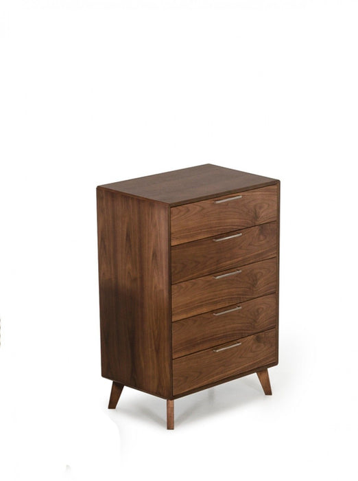 Solid Wood 5 Drawer Chest - Walnut