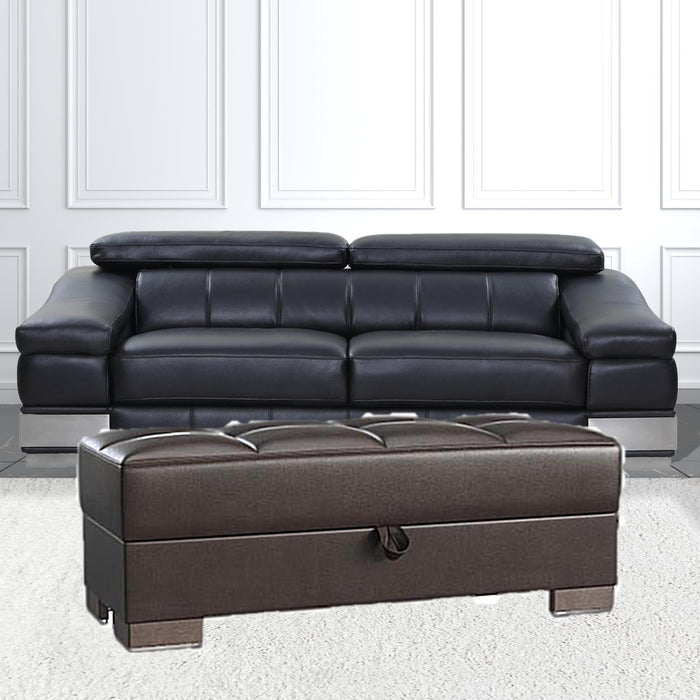 Faux Leather Tufted Storage Ottoman - Brown