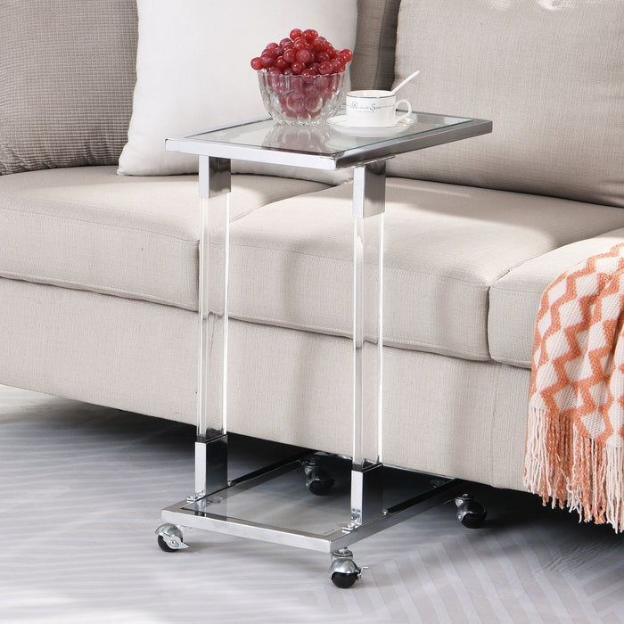 Side Table, Acrylic Sofa Table, Glass Top C Shape Square Table With Metal Base For Living Room, Bedroom, Balcony Home And Office