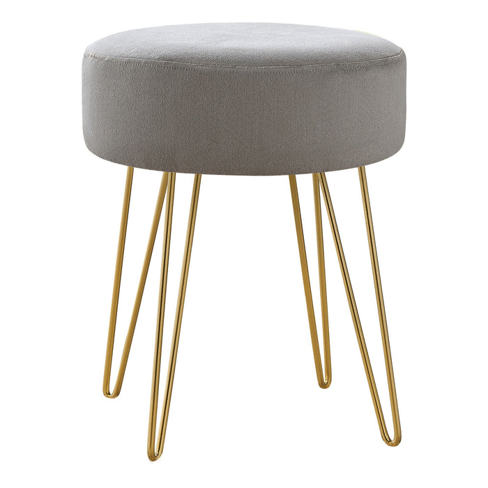 Velvet Round Ottoman - Gray / Gold