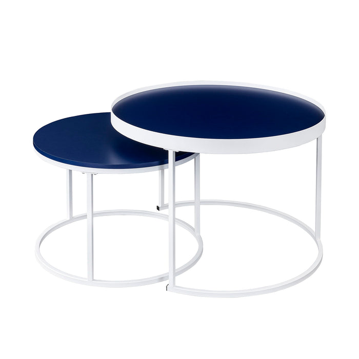 Contemporary Gallery Top Round Nesting Coffee Table Set - Blue