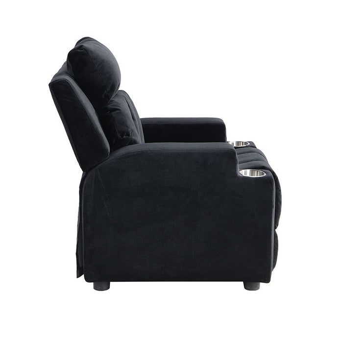 Kids Recliner Chair, Kids Upholstered Couch With One Cup Holder, Toddlers Recliner With Headrest And Footrest - Black