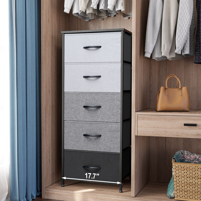 Steel And Fabric Five Drawer Chest - Gray / Black