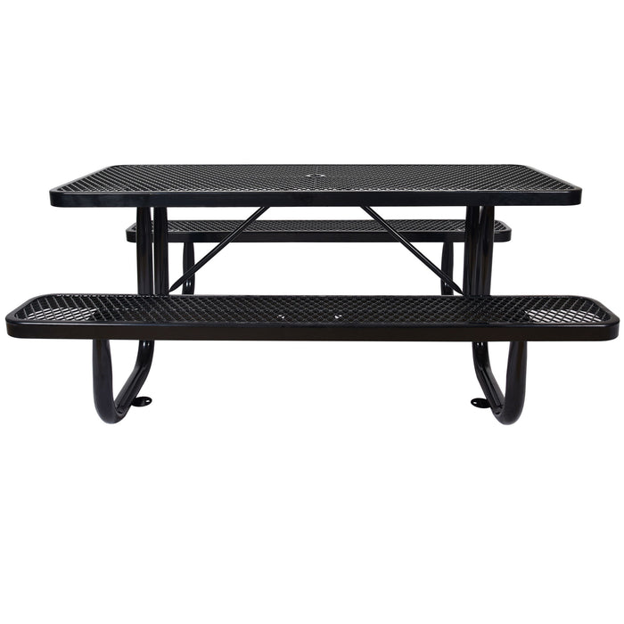 Rectangular Outdoor Steel Picnic Table With Umbrella Pole