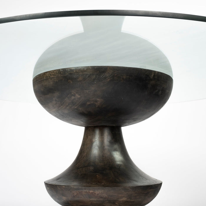 Round Glass Top Wood With Pedestal Base Dining Table - Brown