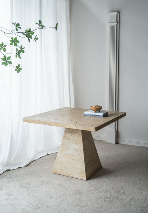 Square Dining Table With Pedestal Base - Cream