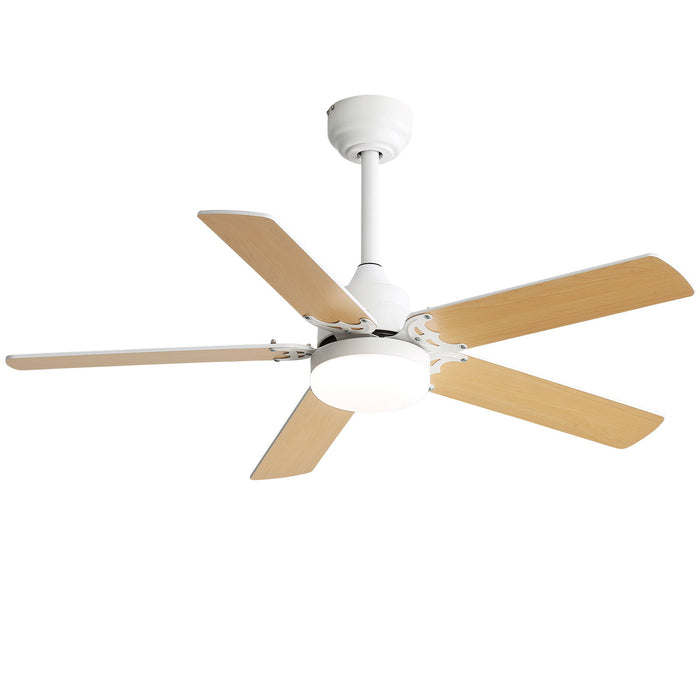 Modern Ceiling Fan With 3 Color Dimmable Light 5 Blades Remote Control Reversible Dc Motor - White