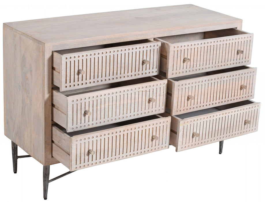 Solid Wood Six Drawer Double Dresser - Brushed Ivory