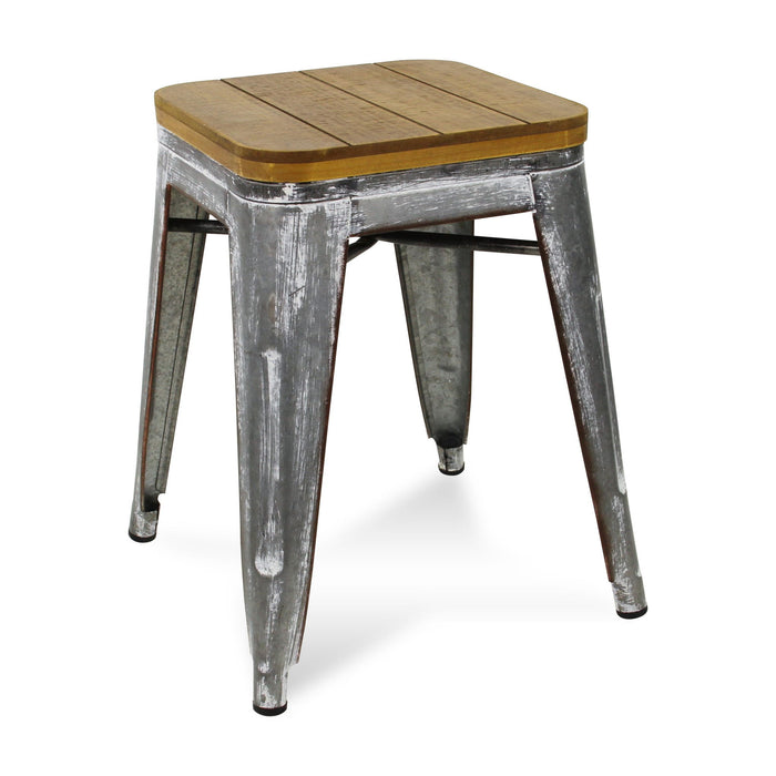 Galvanized Metal Backless Chair 18" - Wood Brown and Gray