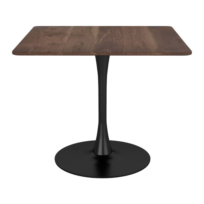 Square Steel Pedestal Base Dining Table - Dark Brown