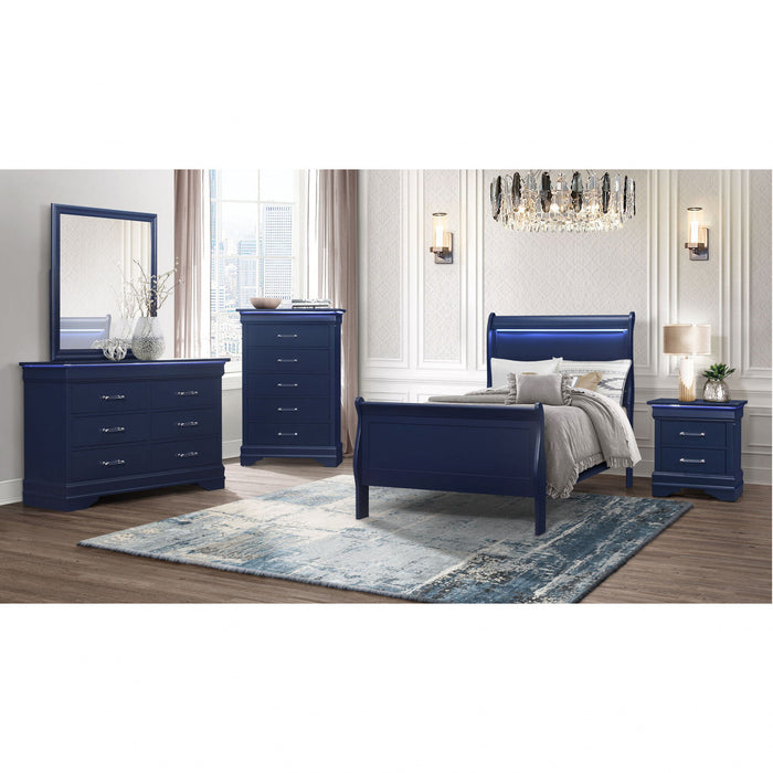 Solid Wood Six Drawer Double Dresser With Led - Blue