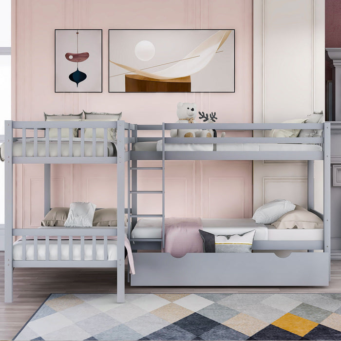 Twin L-Shaped Bunk Bed With Drawers - Gray