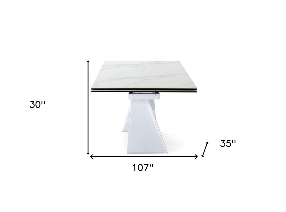 Rectangular Ceramic And Metal Self - Storing Leaf Dining Table - White