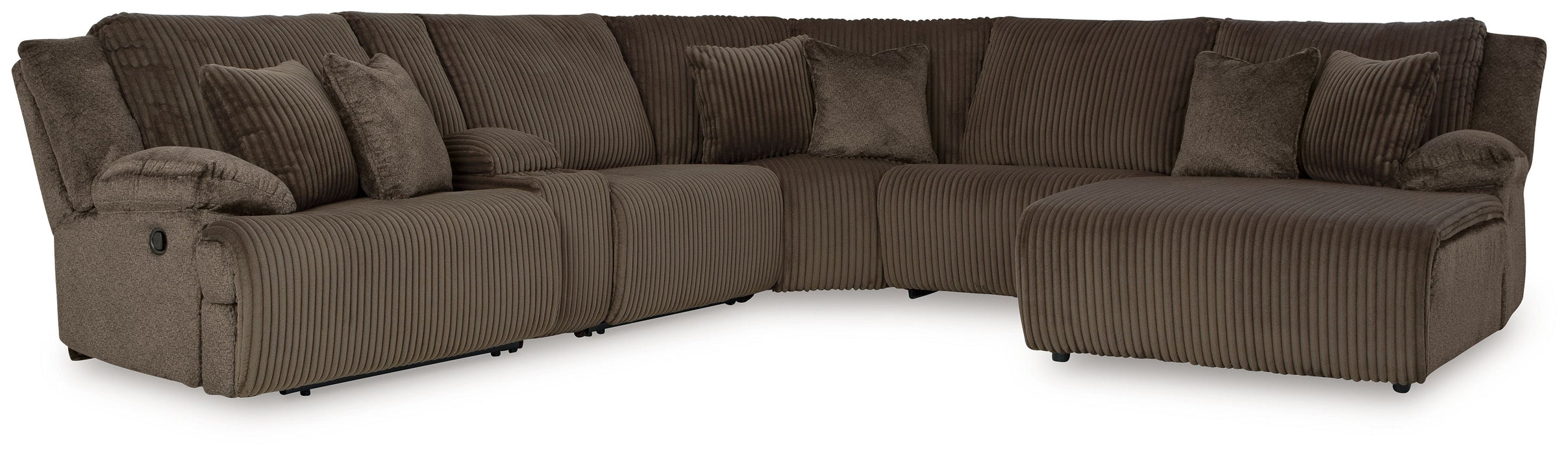 Top Tier - Chocolate - 6-Piece Reclining Sectional With Raf Press Back Chaise - Fabric