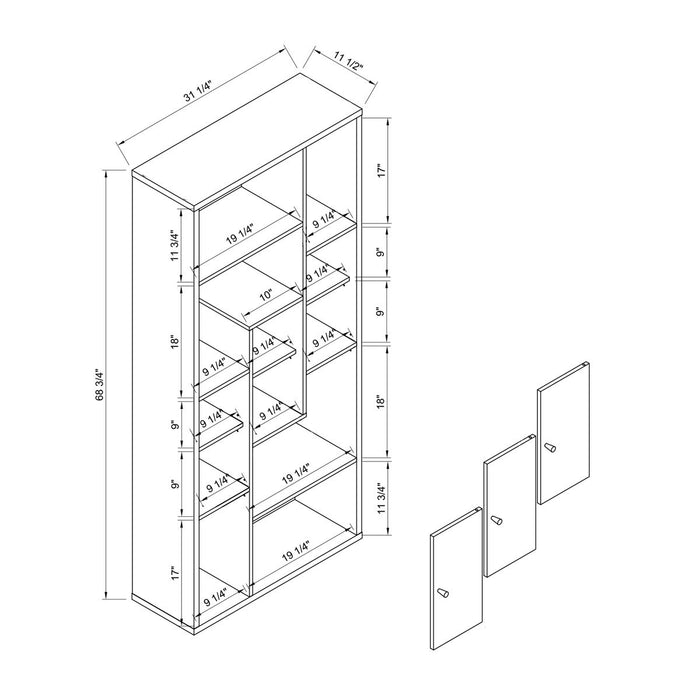 Bookcase Display Storage Cabinet, Multi Shelves - Black / Distressed Gray