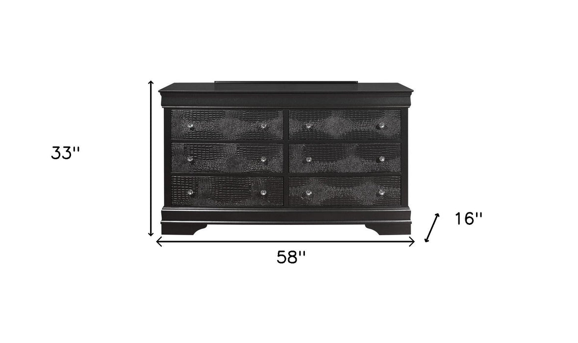 Solid Wood Six Drawer Double Dresser - Metallic Gray