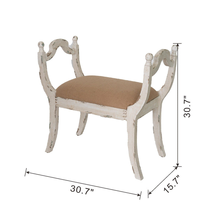 Harlow - Bench, Farmhouse / French Country Style Vanity Chair - Beige / White