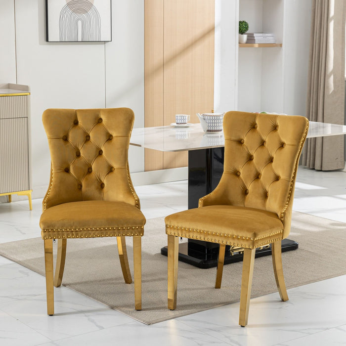 Nikki - Modern, High-End Tufted Solid Wood Contemporary Velvet Upholstered Dining Chair With Golden Stainless Steel Plating Legs, Nailhead Trim (Set of 2)