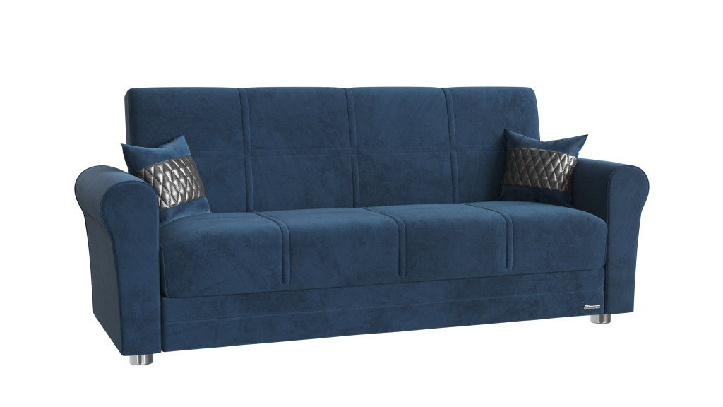 Microfiber And Silver Sleeper Sleeper Sofa With Two Toss Pillows 89" - Blue