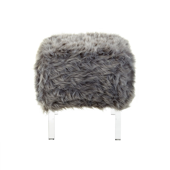 Faux Fur Ottoman - Clear / Gray