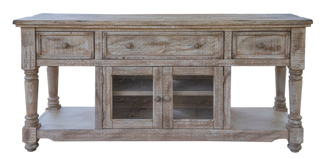 Wood Cabinet Enclosed Storage Distressed TV Stand - Desert Sand