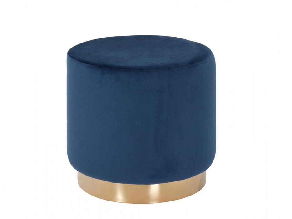 Velvet Footstool Ottoman - Blue / Gold