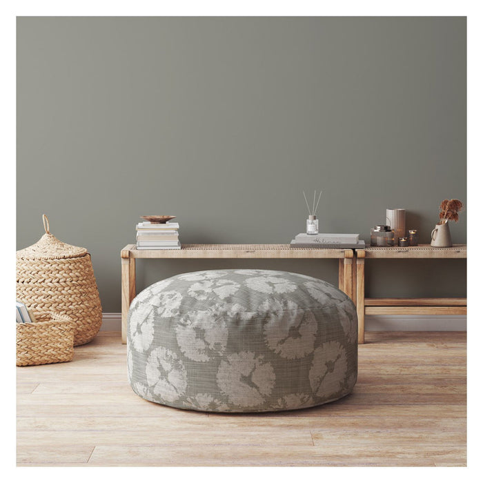 Canvas Round Abstract Pouf Cover - Gray