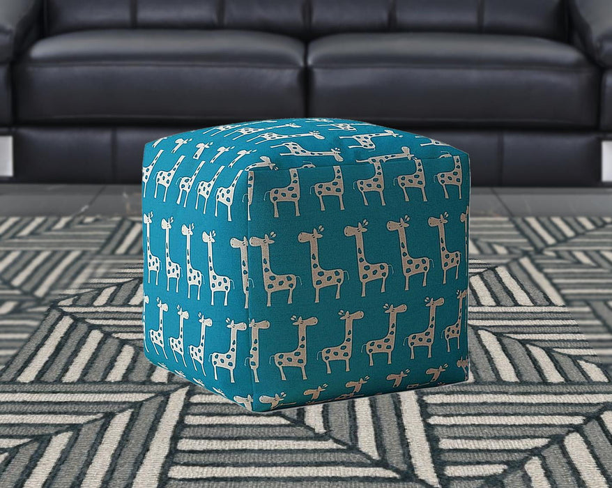 Cotton Giraffe Pouf Cover - Blue / White