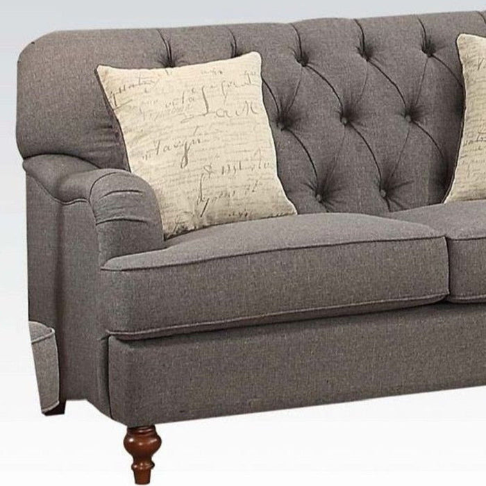 Linen Curved Loveseat And Toss Pillows - Dark Gray / Brown