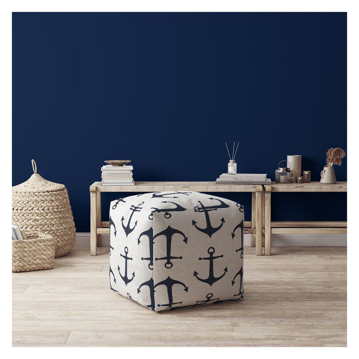 Canvas Anchor Pouf Ottoman - Blue / Gray